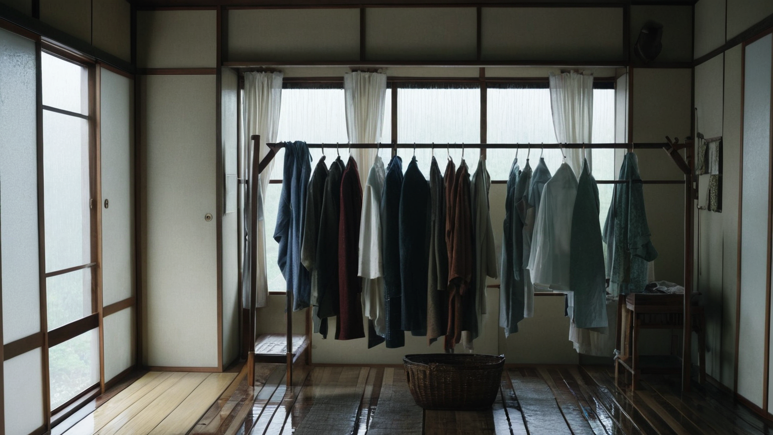 間隔をあけた室内干し